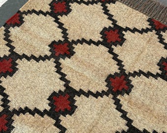 Wool Jute Rug,Bohemian Rug Handwoven kilim Rug Vintage Rug Dining room Rug Patio Rug Navajo chinoiserie Rug Kilim Runner Rug Outdoor Rug
