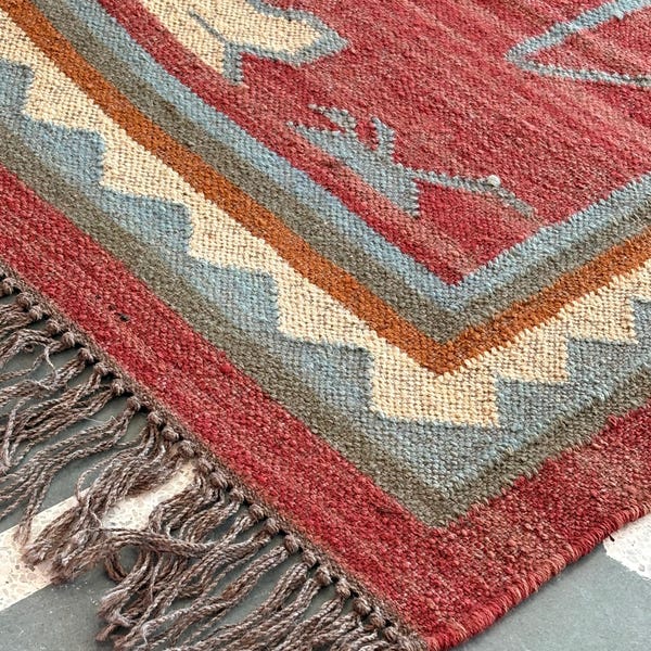 Handmade Wool Jute Rug Rustic Kilim Rug Art Deco Rug Chinoiserie Retro Rug Officedecor Coaster Cowboy Rug Summer Rugs Vintage Boho Decor