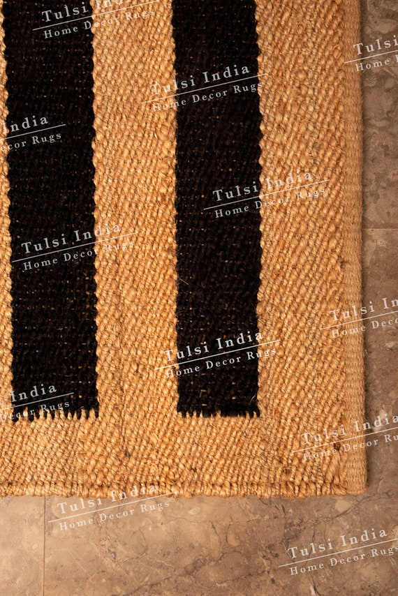 natural hemp jute runner rug, checkerboard jute hemp rug, hemp rug for hallway rug, brown and black hemp jute rug