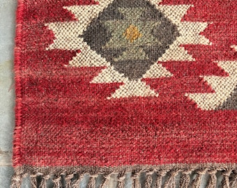 Wool Jute Rug, Vintage Rug Handmade Kilim Rug Living Room Rug Hallway Rug Woven Rug Gifts For Her Bohemian Rug Area Rug Kitchen Wool Rug