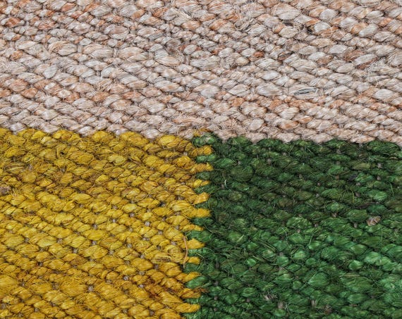 Custom Size Natural Jute Hemp Area Rug with Yellow Stripes Bohemian Rug Home Decor Rug Indian Handloomed Beige With Yellow Design Hemp
