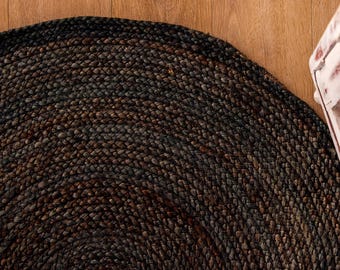 Handmade Jute Round Rug Vintage Area Rug For Entryway Rug, Bohemian Kitchen Area Rug Lrage Eco Frindly Rug Indian Natural Bedroom Rug 5x7