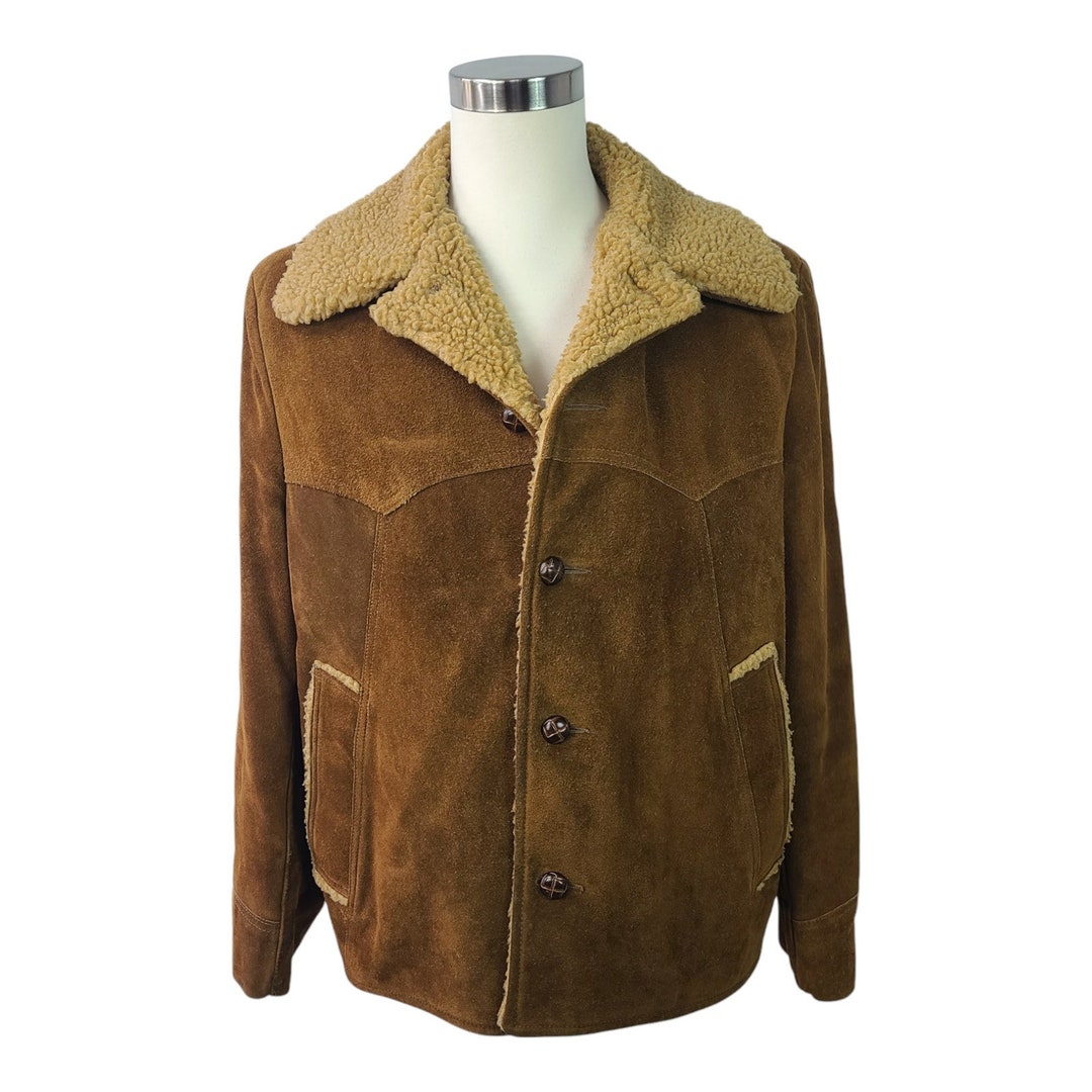 Lakeland Brown Suede Leather Sherpa Lined Vintage Rancher Western Coat ...