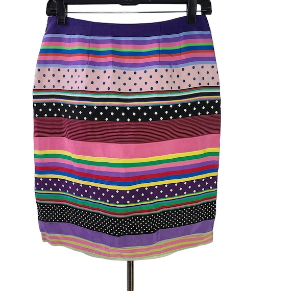 J McLaughlin Black Pink  Purple Ribbon Skirt Vint… - image 1