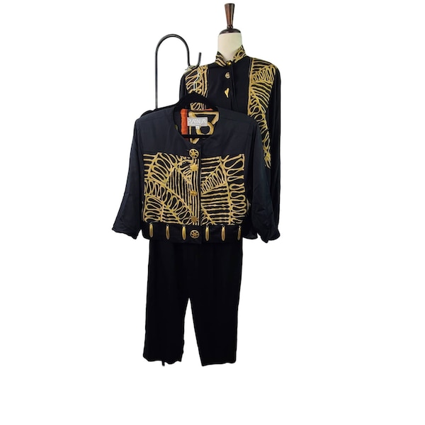 Platinum Dorothy Schoelen Black Gold Jungle Embellished 3 Piece Pant Jacket Top