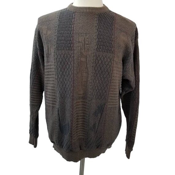 Carmel Cable Knit USA Vintage Golf Motif Sweater Siz… Gem