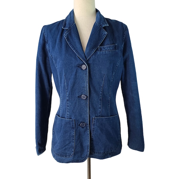 Liz Claiborne Lizwear Vintage Blue Denim Blazer Jacket 3 Pockets Lined Size 6