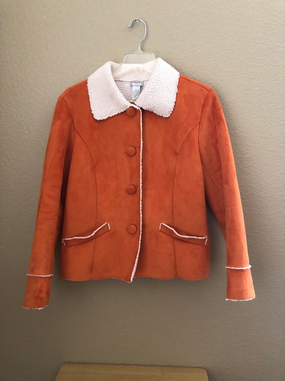 Chicos Orange Faux Suede Shearling Fleece Jacket S