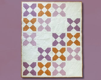 Handmade Petal Punch Quilt | Modern Patchwork | Purple | Lavender | Bronze  | Throw Size | Cozy Blanket | Floral Quilting
