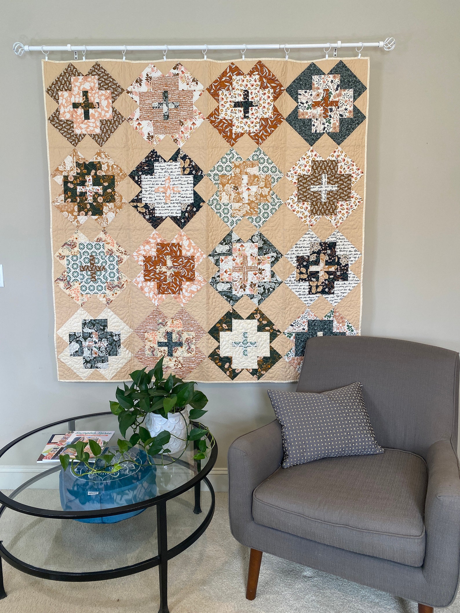 Nightingale Quilt Handmade Modern Patchwork Nature Tan Etsy