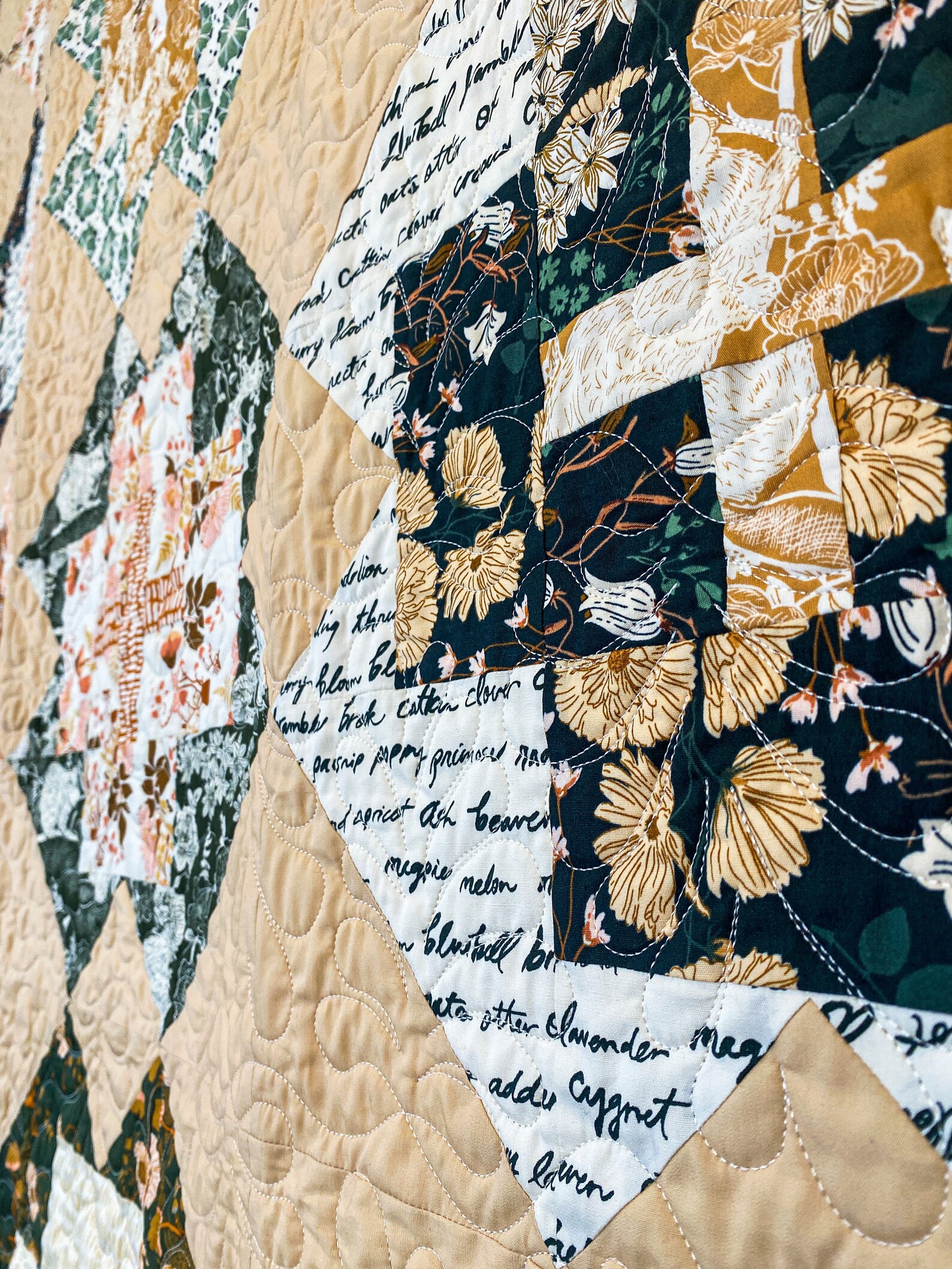 Nightingale Quilt Handmade Modern Patchwork Nature Tan Etsy
