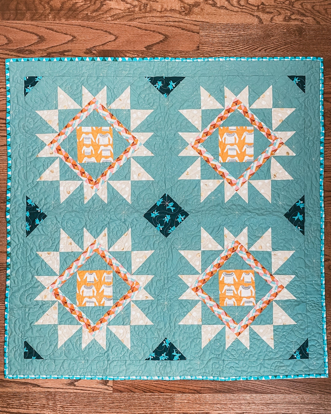 Handmade Christmas Baby Quilt Crib Size Tummy Time Modern Patchwork