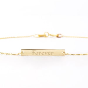 Custom Bar Bracelet in 14K 18K Real Solid Gold, Name Date Coordinate Engraved Side Bar Bracelet , Personalized Long Gold Bar Bracelet