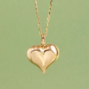 Puffy Heart Urn Necklace 14K Solid Gold, Personalized Ash Holder Heart Necklace, Cremate Heart Urn for Dad Mom Baby Son Ashes Holder Pendant