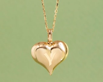 Collana con urna a forma di cuore gonfio in oro massiccio 14 carati, collana con portacenere personalizzato a forma di cuore, urna a forma di cuore per papà, mamma, bambino, figlio, ciondolo portacenere