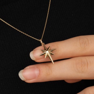 14K 18K Real Gold North Star Necklace, Solid Gold Polaris Pendant, Celestial Jewelry, Starburst Pendant Pole Star Necklace, Anniversary Gift