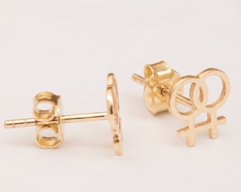 14K 18K Solid Gold Venus Earrings, Venus Sign Stud Earrings, Venus Symbol Earrings, LGBTQ+ Pride Jewelry, Feminism Jewelry, Gift for Her