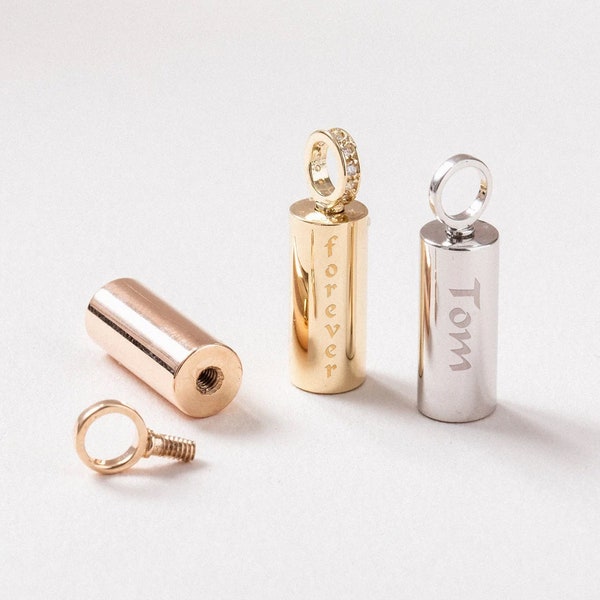 Cylinder Cremation Urn Pendant, Real Solid Gold in 14K 18K, Personalized Ashes Keepsake, Sympathy Gift For Family, Memorial Grief Pendant