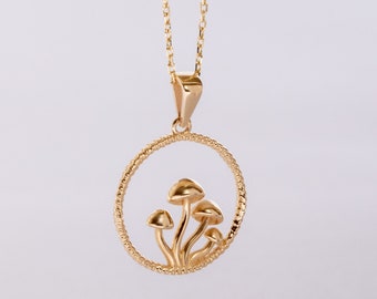Mushroom Necklace, Real Solid Gold In 14K 18K, Toadstool Pendant, Minimalist Mushroom Necklace, Gift For Her, Fungi Pendant, Gift For Mom