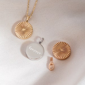 14K 18K Solid Gold Cremation Pendant, Round Serrated Urn Pendant, Custom Sunbeam For Ashes, Keepsake Charm, Personalized Memorial Jewelry