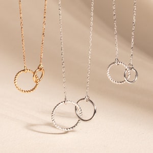 14K 18K Real Gold Interlocking Circles Necklace • Solid Gold linked Dainty Necklace • Entwined Circles Necklace • Double Hoop Rings Necklace