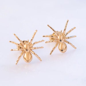 14K 18K Solid Gold Spider Stud Earrings Gothic Halloween Spider Stud Earrings Gold Realistic Insect Earring Great Gifft for Her image 1