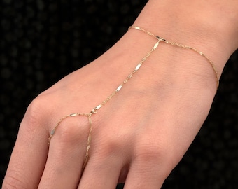 14K Solid Gold Singapor Chain Ring Bracelet, Elegant Everyday Gold Ring Bracelet, Singapor Chain Ring Bracelet