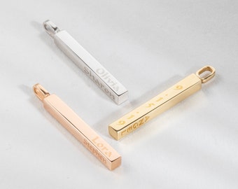 Personalized 14K Gold Cremation Urn Necklace For Ashes, Dad Mom Baby Son Ashes Holder Pendant, Custom Name Engraved Memorial Bar Necklace