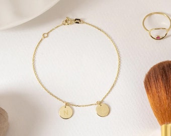 14K Real Gold Initials Disc Bracelet • Custom Daily Disc Gold Bracelet • Friendship Bracelet With Personalized Initials • Birthday Gift