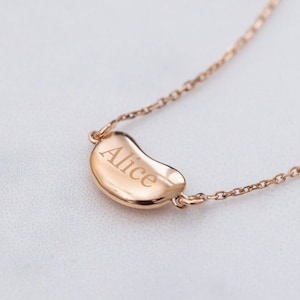 14K 18K Solid Gold Glossy Little Bean Necklace, Dainty Shiny Little Bean Pendant and Necklace is a Great Gift For Her, Bridesmaid Gift