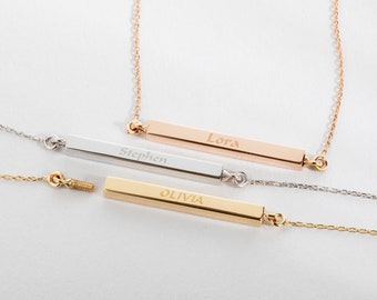 14K Gold Cremation Horizontal Bar Urn Necklace For Ashes, Dad Mom Baby Son Ashes Holder Custom Name Engraved Memorial Personalized Necklace
