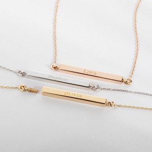 14K Gold Cremation Horizontal Bar Urn Necklace For Ashes, Dad Mom Baby Son Ashes Holder Custom Name Engraved Memorial Personalized Necklace
