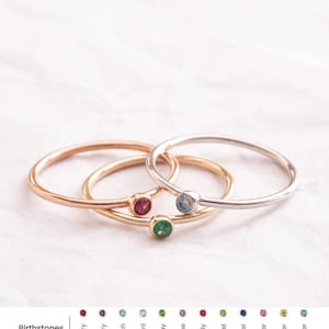 14K or 18K Real Gold Birthstone Ring • Stacking Tiny Daily Use Gold Ring • CZ Stone Gold Ring • Cute Elegant Optional Birthstone Gold Ring