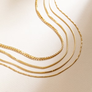 Elegant Box Chain Necklace, Bracelet and Anklet in 14K Solid Gold, Everyday Unisex Chain Jewelry, Thick To Thin Real Gold Chain, Best Gift