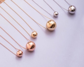 14K Solid Gold Minimalist Ball Necklace • Tiny Sphere Daily Gold Necklaces • Sparkle Gold Bead Ball Choker Necklace • Mother's Day Gift