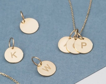 Initial Disk Necklaces for Moms in 14K 18K Real Solid Gold - Personalized Mother's Disc Pendant Necklace Gift - Custom, Dainty Mom Jewelry