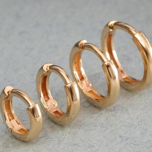 14K 18K Real Solid Gold Tiny Hoop Earrings Sleeper Huggie Etsy