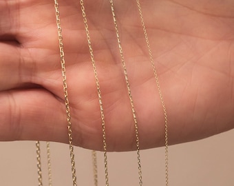 14K Solid Gold Cable Chain For Necklaces, 14K Gold Necklace Chain with Spring Ring or Lobster Clasp Closure, Tiny Cable Gold Chain