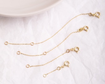 Adjustable Extender Link 14K 18K Solid Gold, Spring Ring Clasp, Necklace and Bracelet Cable Chain Extender, Adjustable Length and Thickness