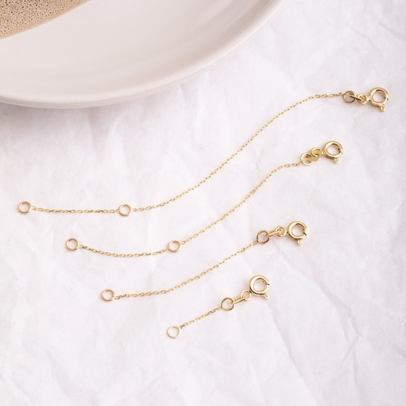 Adjustable Extender Link 14K 18K Solid Gold, Spring Ring Clasp, Necklace and Bracelet Cable Chain Extender, Adjustable Length and Thickness