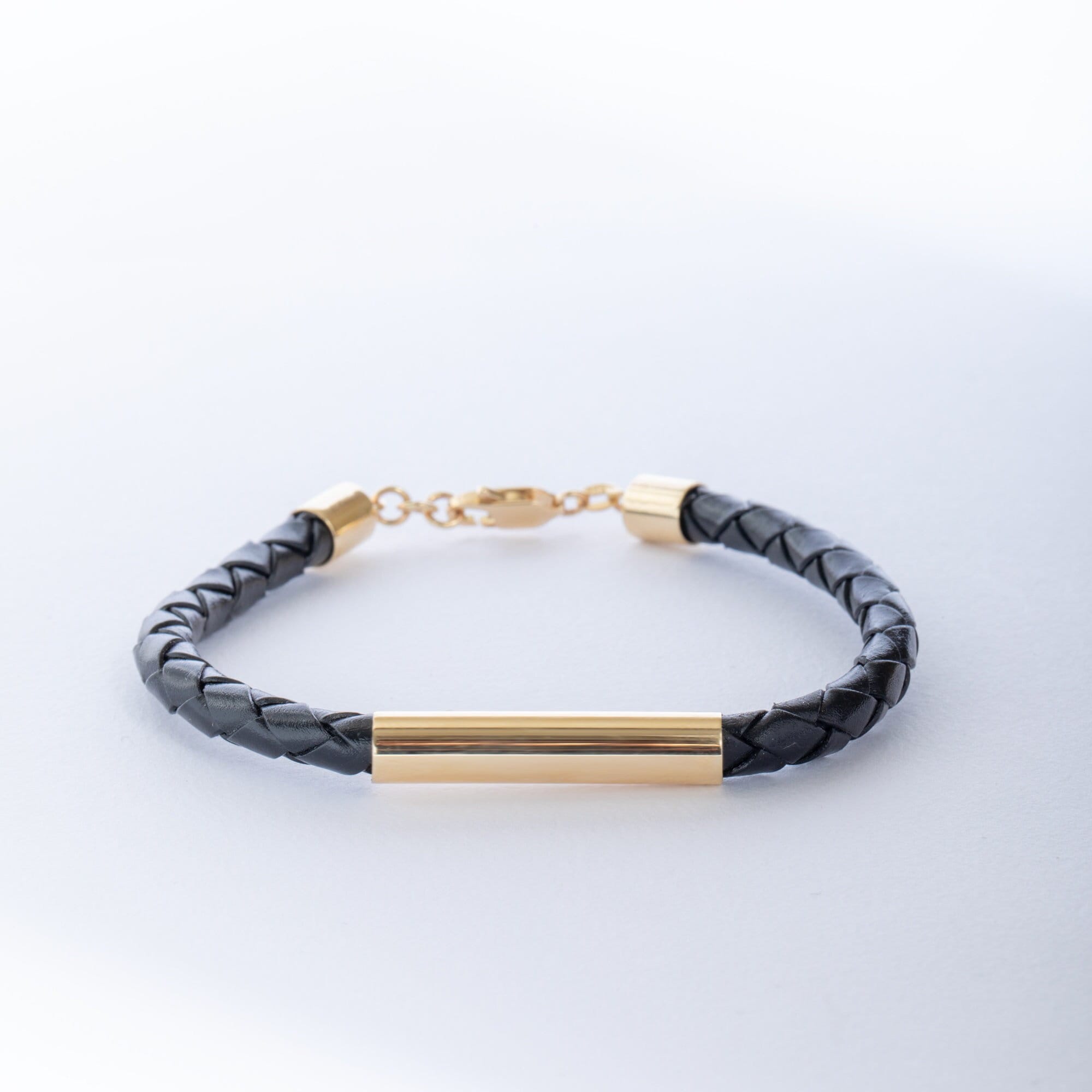 14K Solid Gold Braided Leather Bracelet, Tube Bracelet, Custom Men Bracelet, Leather Tube Bracelet For Men, Leather Jewelry, Perfect Gift