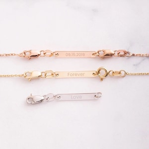 14K 18K Solid Gold Tiny Bar Tag Chain Extender, Personalized Tiny Bar Necklace Bracelet Removable Extender Tag, Gold Cross Extender Tag