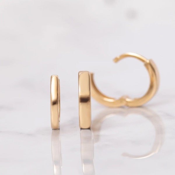 14K or 18K Real Gold Hoop Earrings • Comfortable Everyday Use Genuine Gold Earrings • Solid Gold Huggie Chamber Earrings • Mother's Day Gift