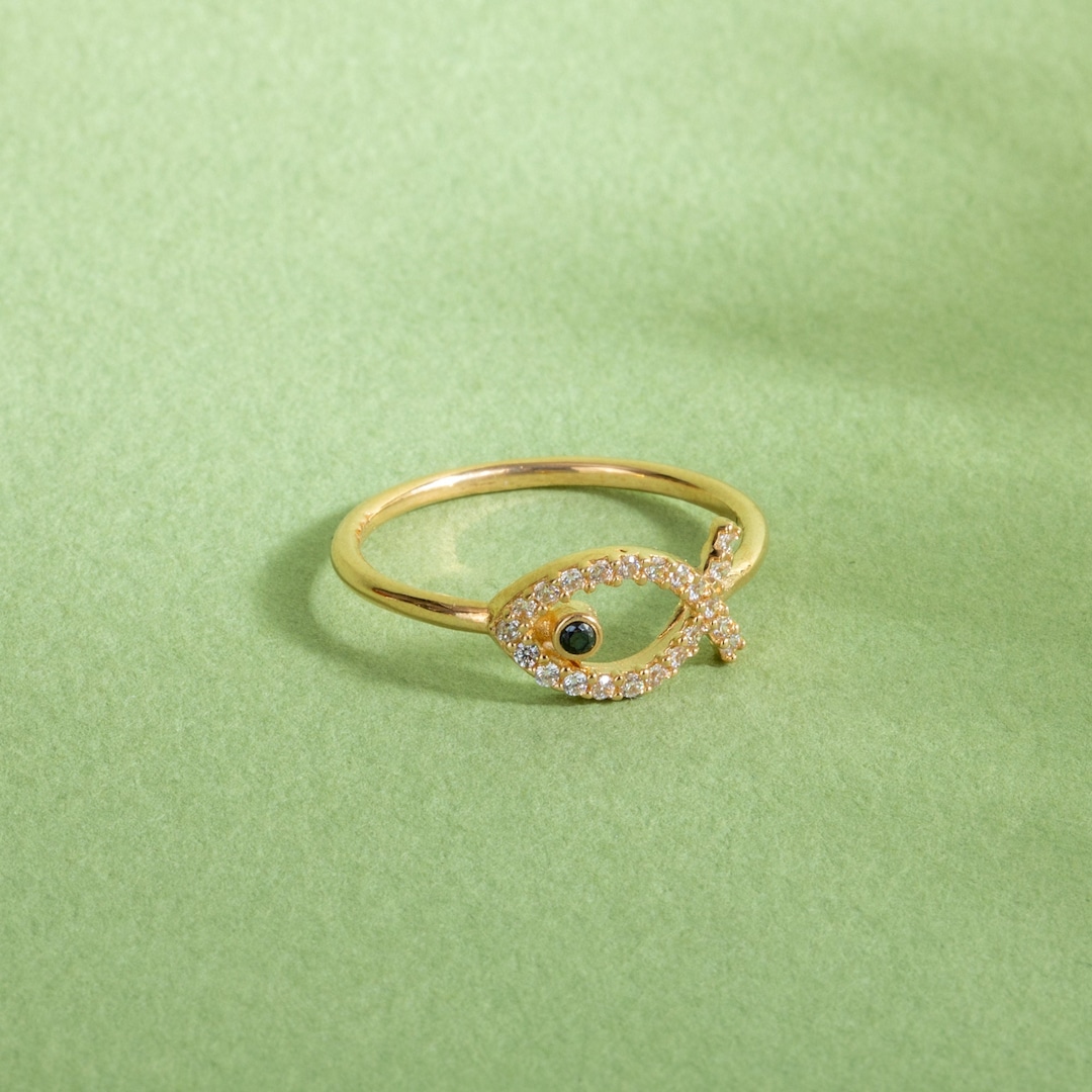 Fish İchthus Ring 14k Solid Gold, Christian Fish Symbol Ring, Lucky Fish Ring, Jesus Fish Ring
