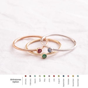 14K or 18K Real Gold Birthstone Ring • Stacking Tiny Daily Use Gold Ring • CZ Stone Gold Ring • Cute Elegant Optional Birthstone Gold Ring