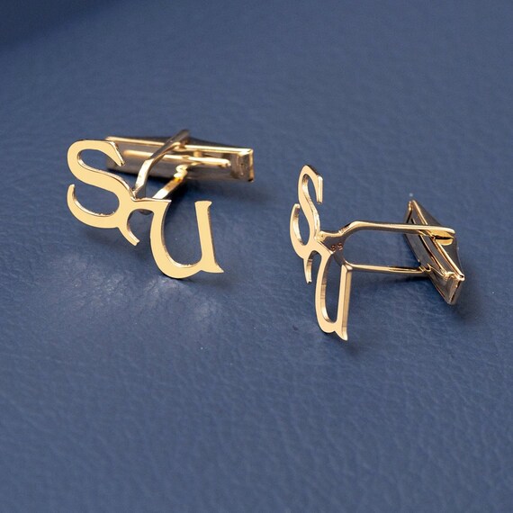 14K 18K Solid Gold Initial Cufflinks Personalized Letters Etsy