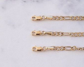 14K  Real Gold Figaro Chain Necklace Bracelet Anklet Extender, Extension for Figaro Chain, 3.15 mm Figaro Chain Extender For Jewelry