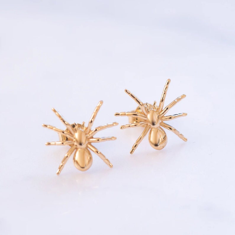 14K 18K Solid Gold Spider Stud Earrings Gothic Halloween Spider Stud Earrings Gold Realistic Insect Earring Great Gifft for Her image 1