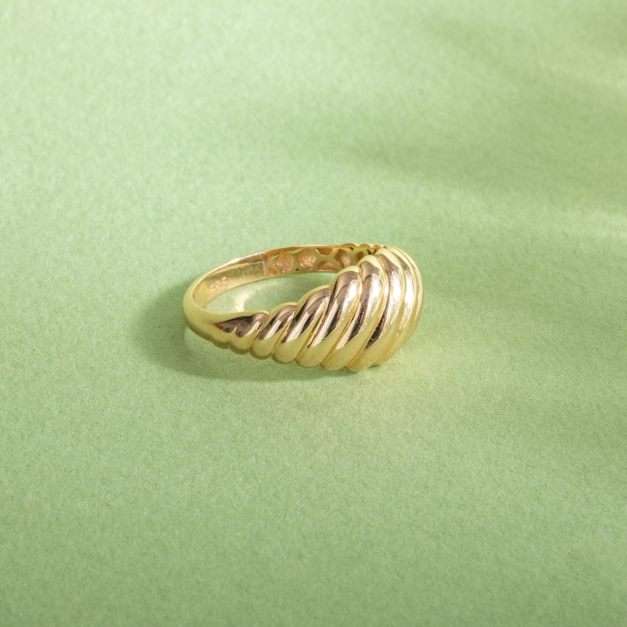 Chunky Croissant Ring 14K Solid Gold, Real Gold Pluto Ring, Twisted ...