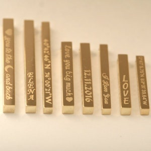Colgante de barra vertical personalizado de oro macizo real de 14 quilates y 18 quilates, colgante de barra vertical 3D de cuatro lados, nombres grabados, fechas, escrituras a mano personalizadas